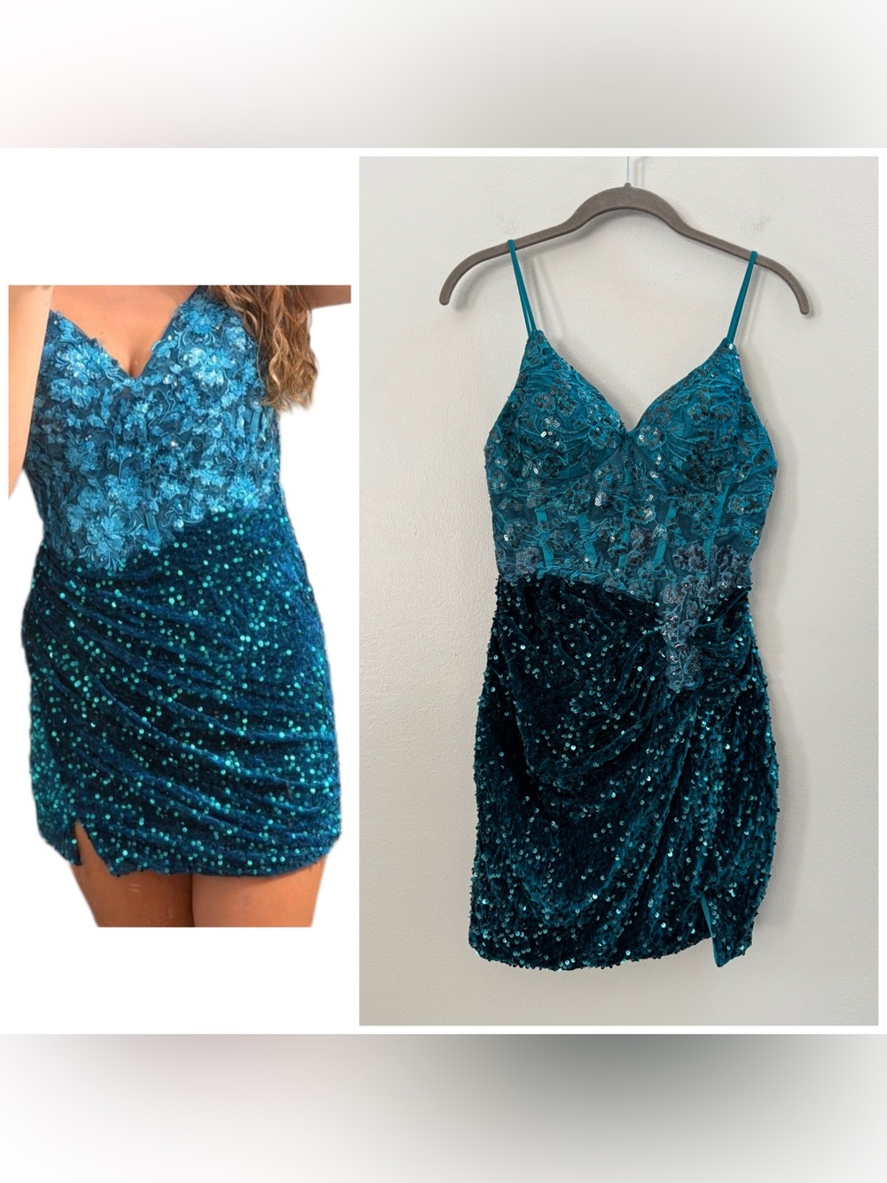Teal Green Sequin Sparkle Glitter Formal Mini Dress Size 2